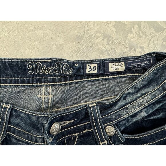 MISS ME Boot Cut Jeans Thick Stitch Western Bling Size 30x34 Zebra Print Stars - Picture 6 of 11